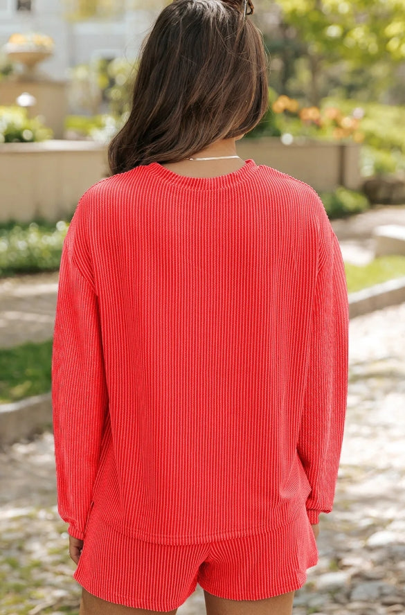 ~PREORDER ~ Corded Knit Long Sleeve Top & Shorts Set ~PREORDER ~