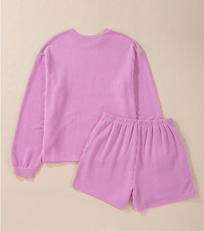 ~PREORDER ~ Corded Knit Long Sleeve Top & Shorts Set ~PREORDER ~