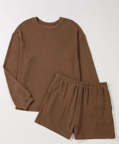 ~PREORDER ~ Corded Knit Long Sleeve Top & Shorts Set ~PREORDER ~