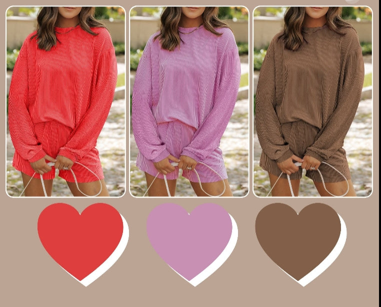 ~PREORDER ~ Corded Knit Long Sleeve Top & Shorts Set ~PREORDER ~