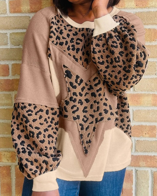 ~PREORDER ~ Leopard Star Colorblock Textured Sweatshirt ~PREORDER ~