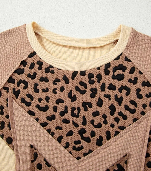 ~PREORDER ~ Leopard Star Colorblock Textured Sweatshirt ~PREORDER ~