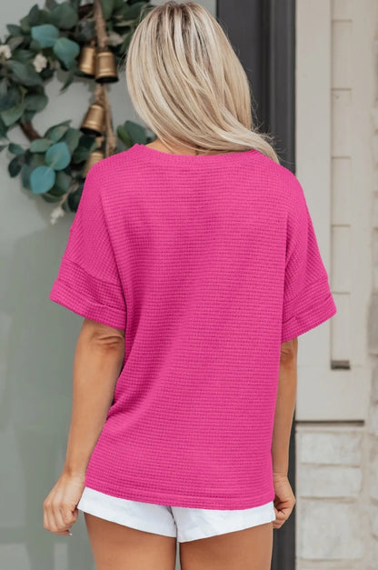 Pretty in Pink Textured V-Neck Tee