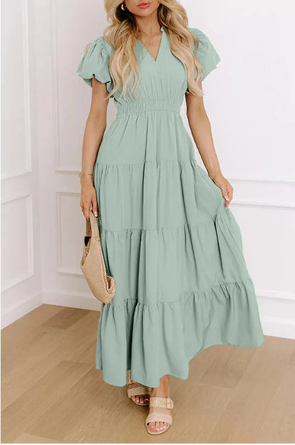 Sweet Breeze Tiered Maxi Dress | Flutter Sleeve Dress