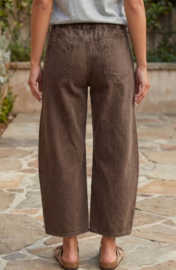 Coffee Barrel Jeans | Square Patch Pocket Ankle-Length Denim Pants