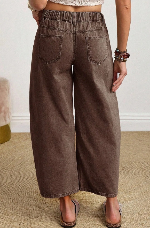 Coffee Barrel Jeans | Square Patch Pocket Ankle-Length Denim Pants