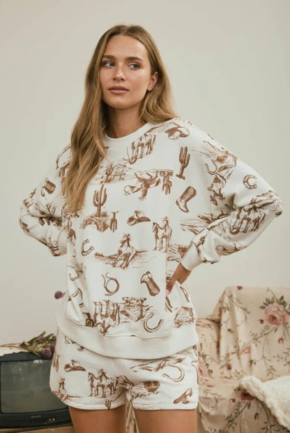 Desert Trails Western Print Sweatshirt | Cowgirl Crewneck Pullover