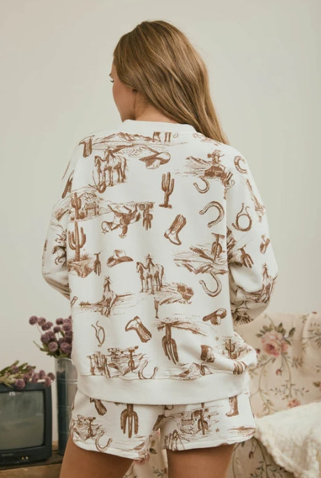 Desert Trails Western Print Sweatshirt | Cowgirl Crewneck Pullover