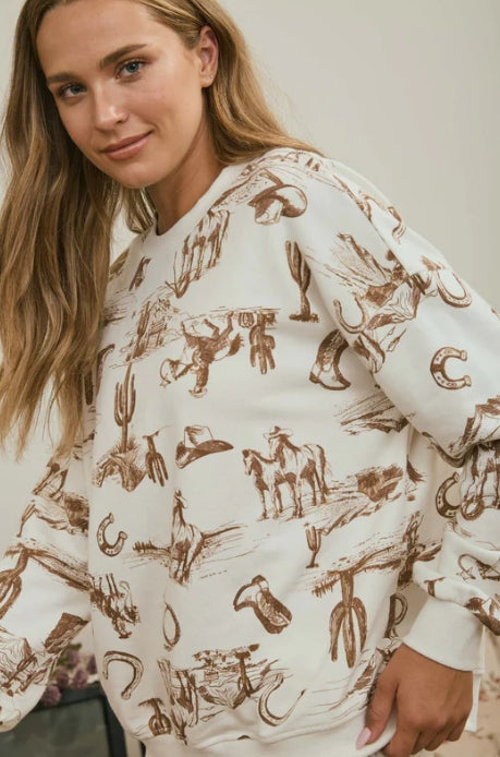 Desert Trails Western Print Sweatshirt | Cowgirl Crewneck Pullover