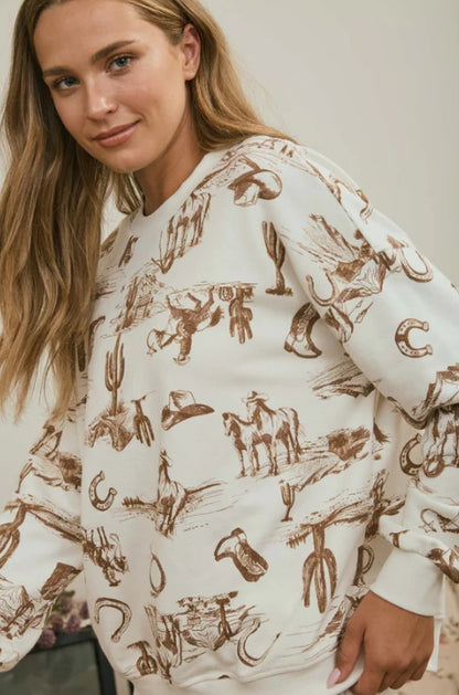 Desert Trails Western Print Sweatshirt | Cowgirl Crewneck Pullover