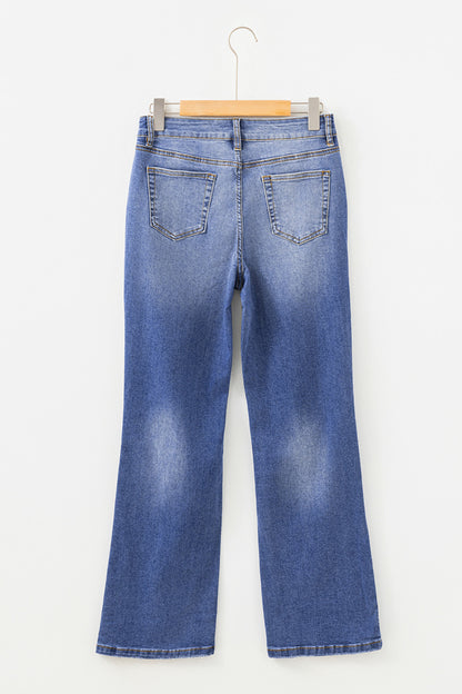Myosotis Mid Rise Distressed Sneak Peek Straight Leg Jeans – Vintage Wash Relaxed Fit Denim
