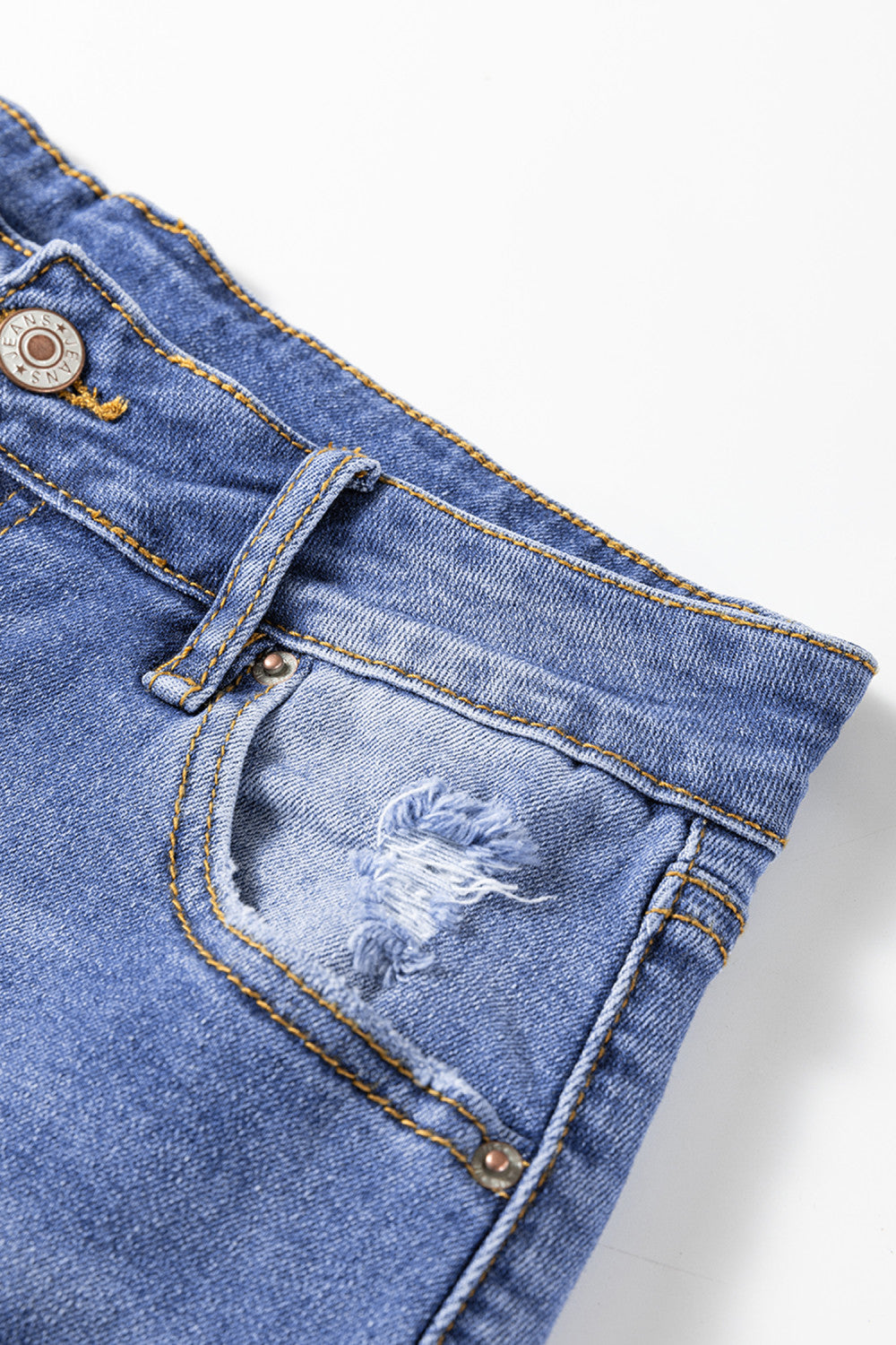 Myosotis Mid Rise Distressed Sneak Peek Straight Leg Jeans – Vintage Wash Relaxed Fit Denim
