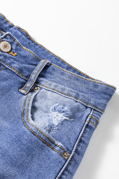 Myosotis Mid Rise Distressed Sneak Peek Straight Leg Jeans – Vintage Wash Relaxed Fit Denim