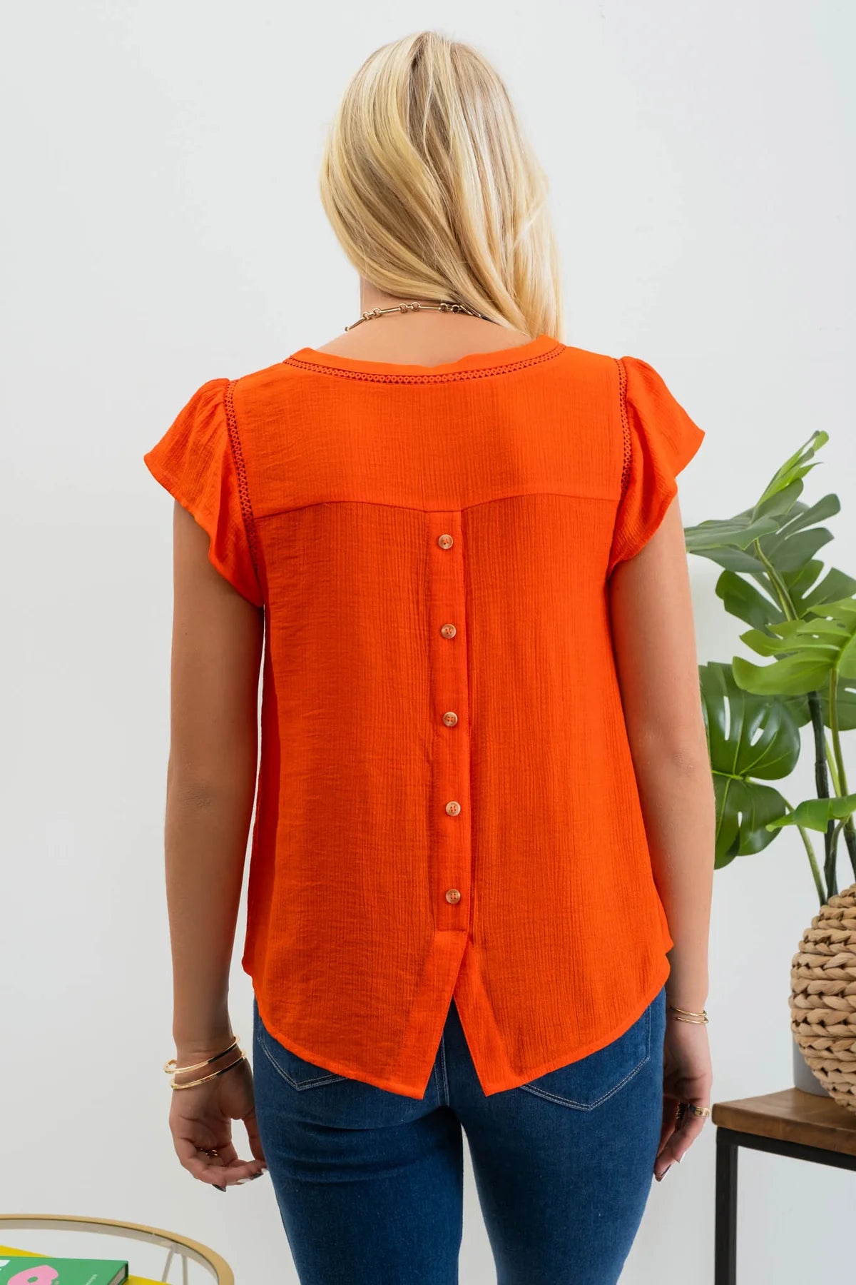 TULIP SLEEVE BACK BUTTON BLOUSE Blu Pepper