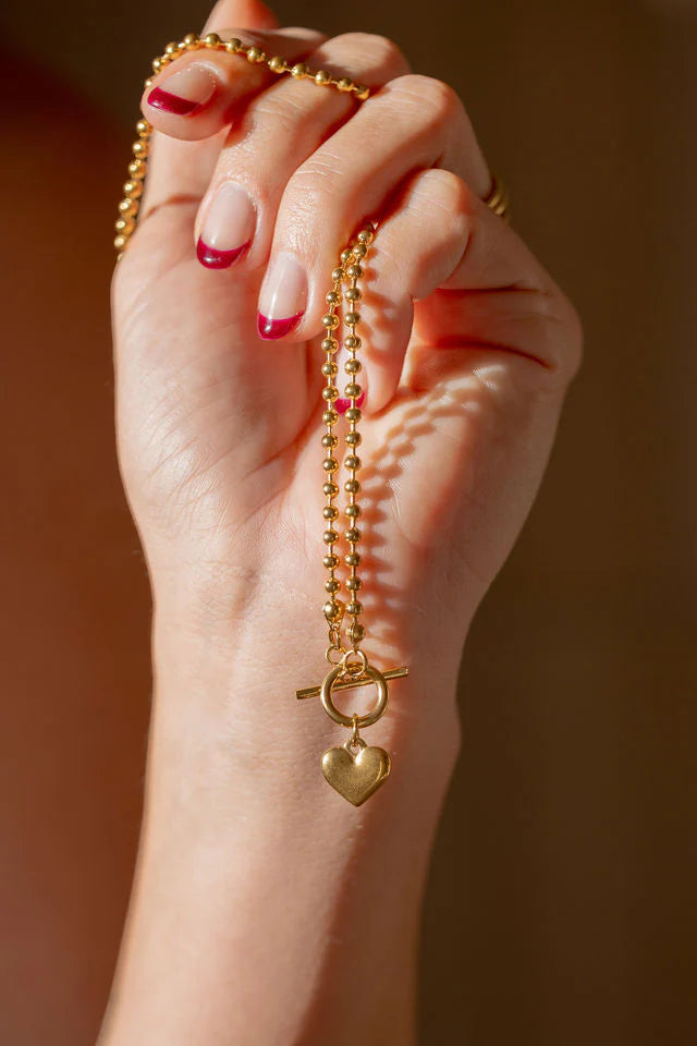 Heart Breaker Necklace | Gold Heart Charm Ball Chain Necklace