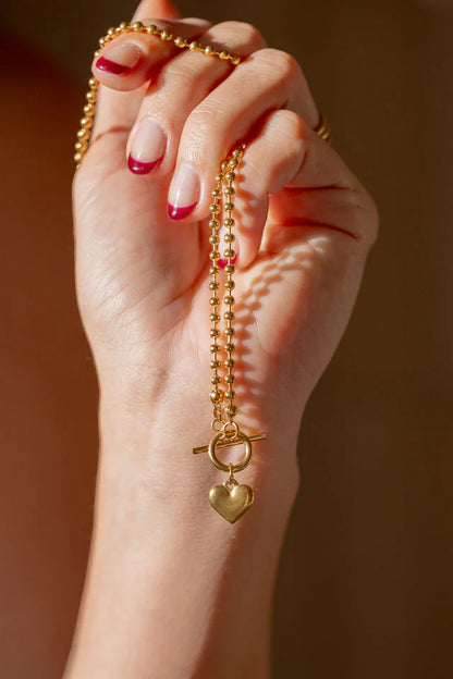 Heart Breaker Necklace | Gold Heart Charm Ball Chain Necklace