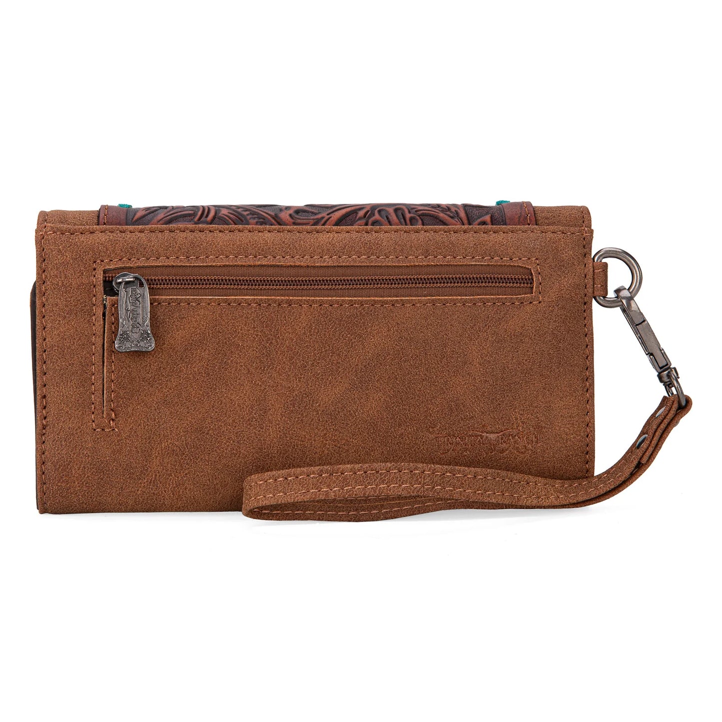 Brown and Teal Trinity Ranch Floral Tooled Collection Wallet
