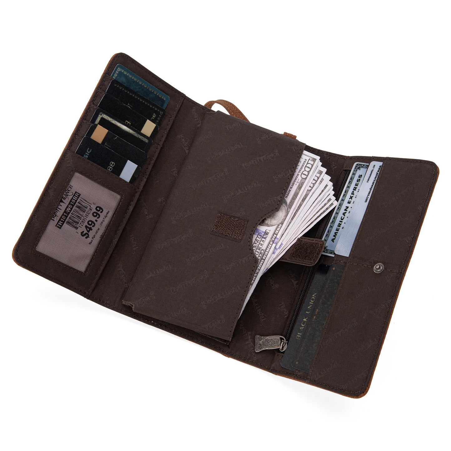 Brown and Teal Trinity Ranch Floral Tooled Collection Wallet