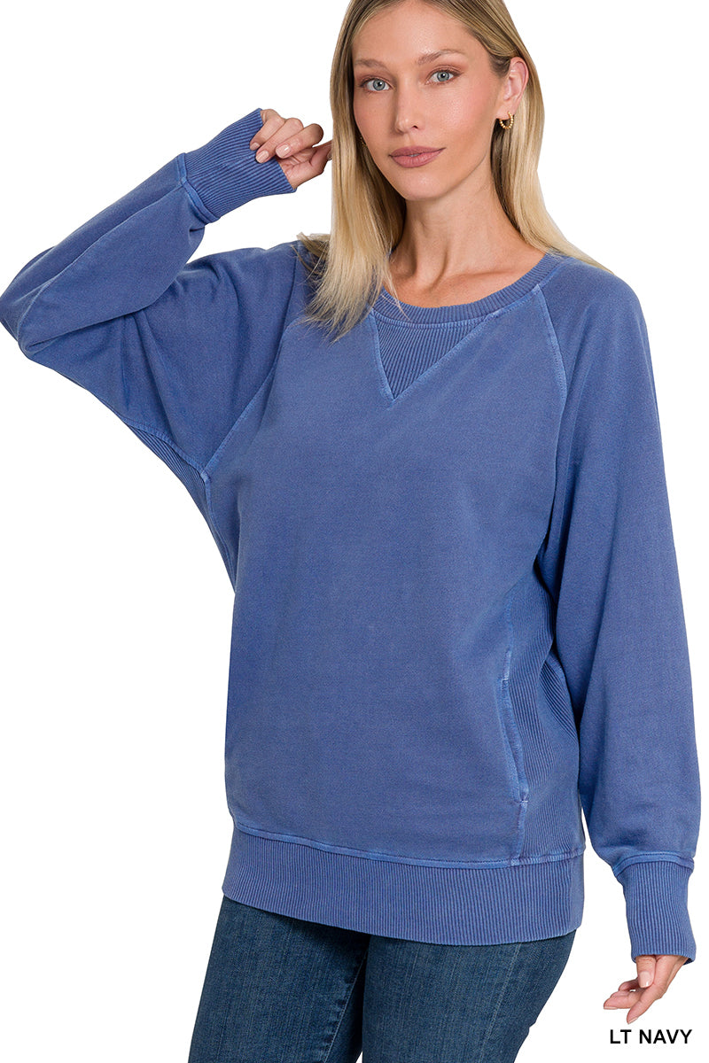 PIGMENT DYED FRENCH TERRY PULLOVER WITH POCKETS ZENANA