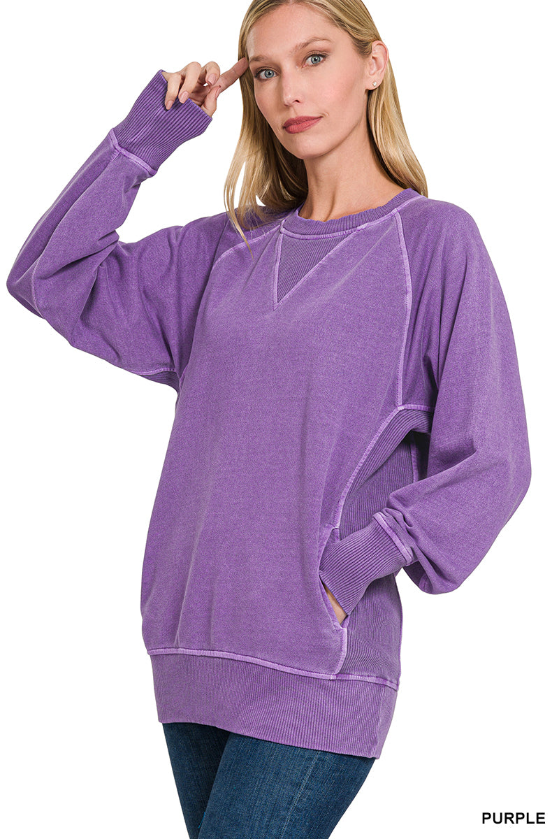 PIGMENT DYED FRENCH TERRY PULLOVER WITH POCKETS ZENANA