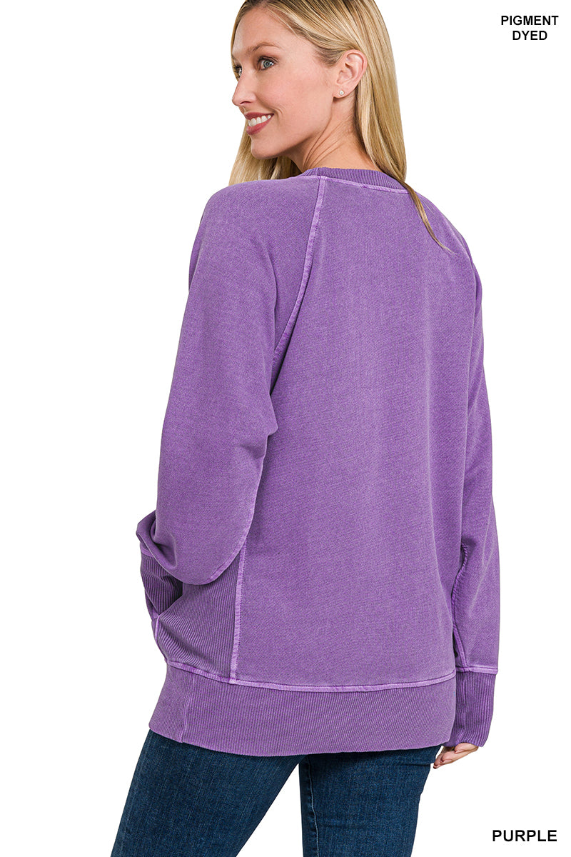 PIGMENT DYED FRENCH TERRY PULLOVER WITH POCKETS ZENANA