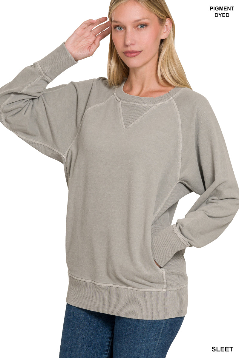 PIGMENT DYED FRENCH TERRY PULLOVER WITH POCKETS ZENANA