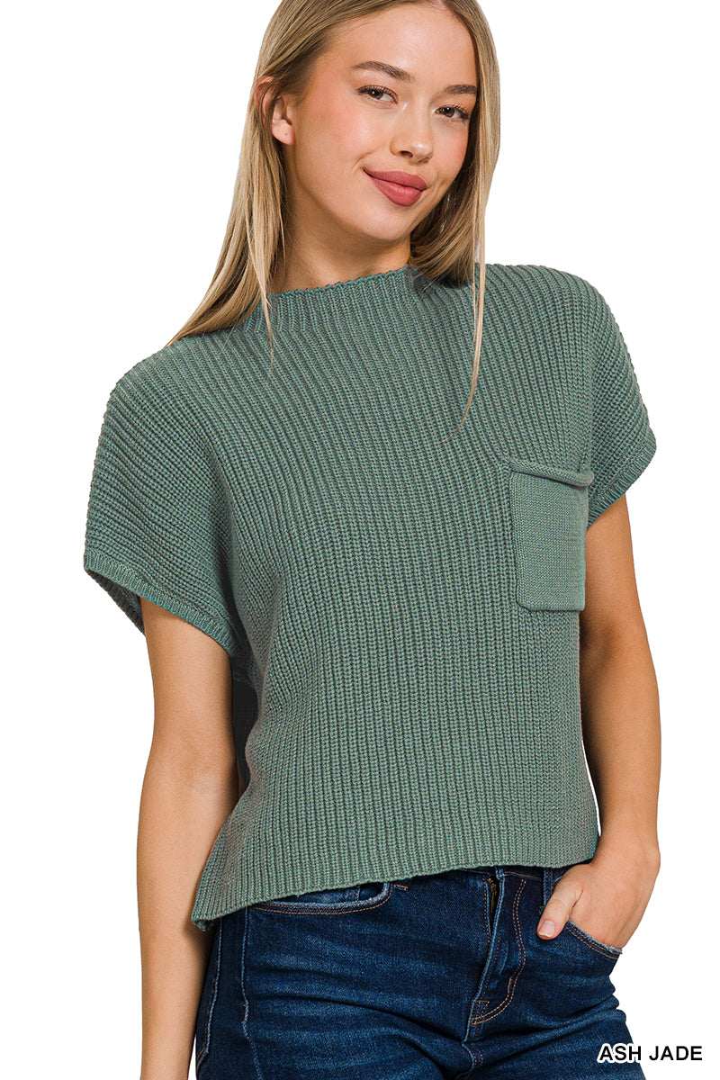 MOCK NECK SHORT SLEEVE SWEATER Zenana