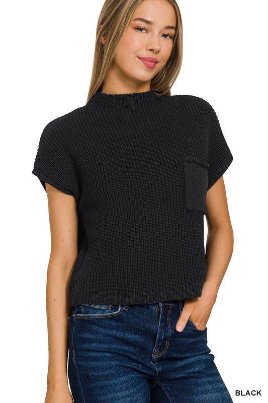 MOCK NECK SHORT SLEEVE SWEATER Zenana