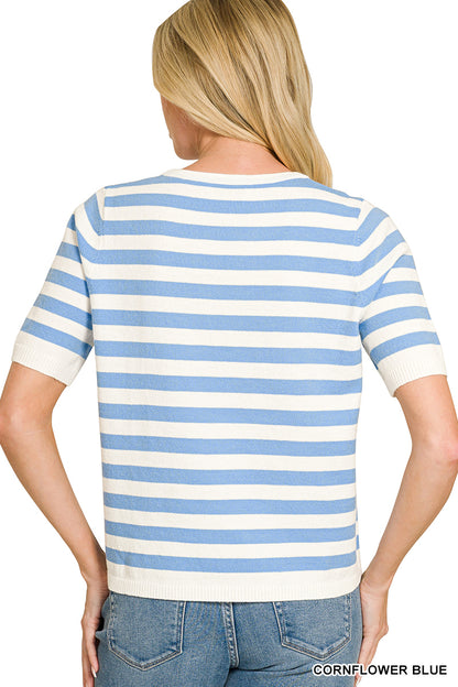 Blue Skies Stripe Split Neck Sweater Top