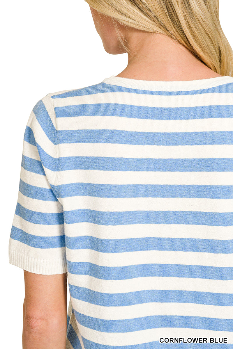 Blue Skies Stripe Split Neck Sweater Top