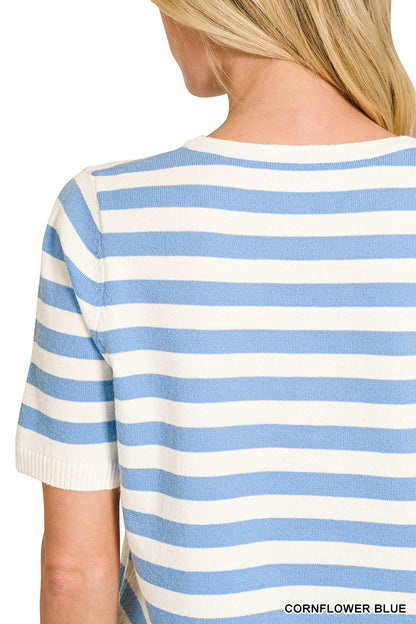 Blue Skies Stripe Split Neck Sweater Top