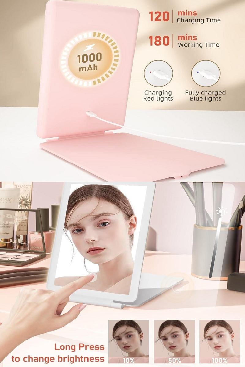 RECHARGEABLE TRAVEL MAKEUP COSMETIC VANITY MIRROR