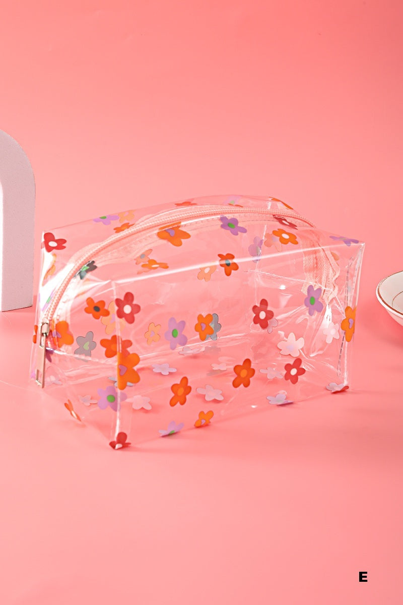 Clear Floral Cosmetic Bag | Waterproof Transparent Travel Makeup Pouch