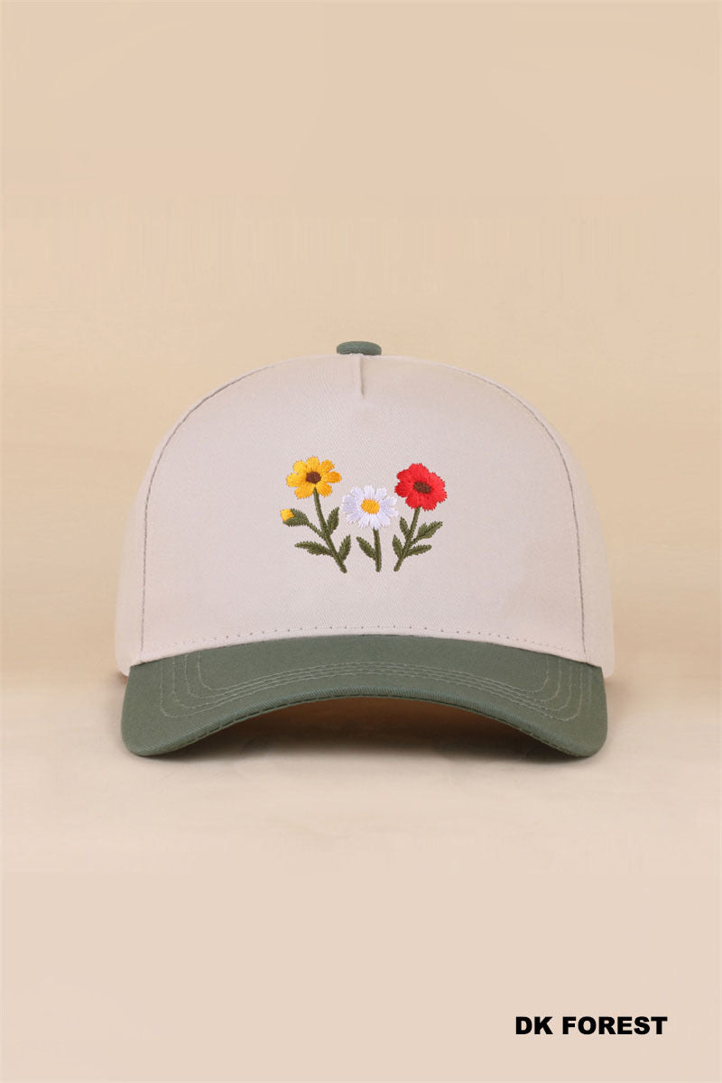 Wildflower Two-Tone Snapback Hat | Dark Forest Floral Embroidered Cap