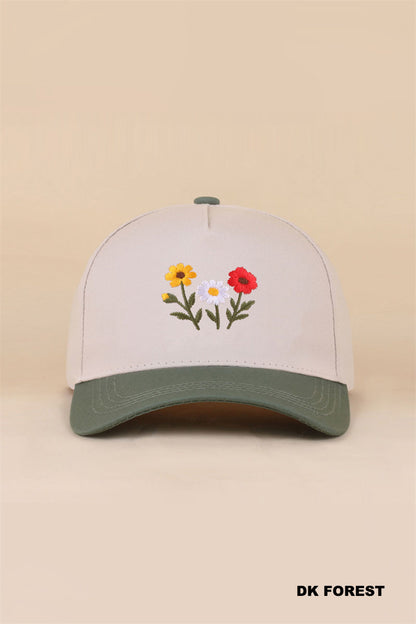 Wildflower Two-Tone Snapback Hat | Dark Forest Floral Embroidered Cap