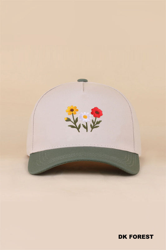 Wildflower Two-Tone Snapback Hat | Dark Forest Floral Embroidered Cap