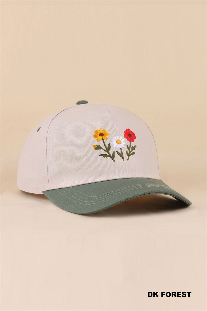Wildflower Two-Tone Snapback Hat | Dark Forest Floral Embroidered Cap