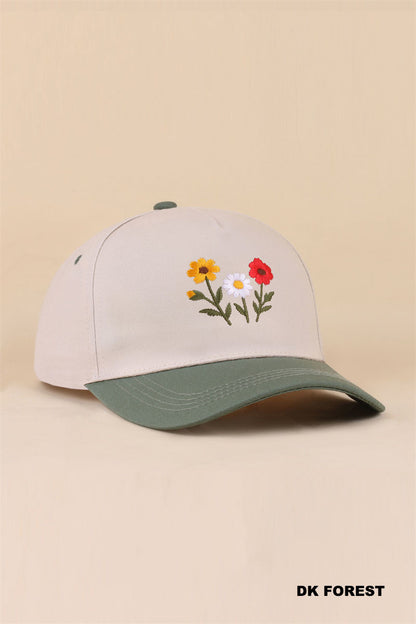 Wildflower Two-Tone Snapback Hat | Dark Forest Floral Embroidered Cap