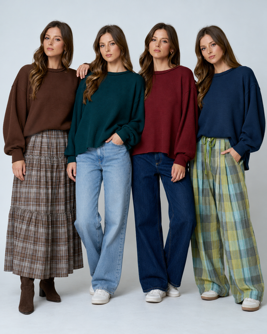 Effortlessly Cozy Textured Knit Top | Exposed Seam Balloon Sleeve Pullover