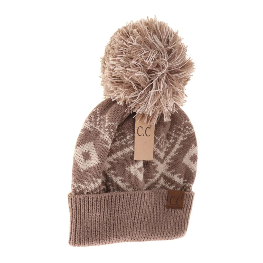 Southwestern Faux Fur Pom C.C Beanie HTE0030