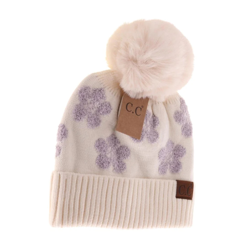 Daisy Patterned Faux Fur C.C Beanie HAT4009