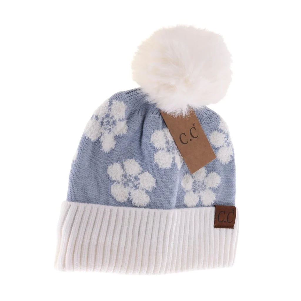 Daisy Patterned Faux Fur C.C Beanie HAT4009