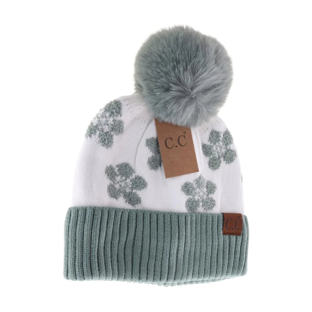 Daisy Patterned Faux Fur C.C Beanie HAT4009