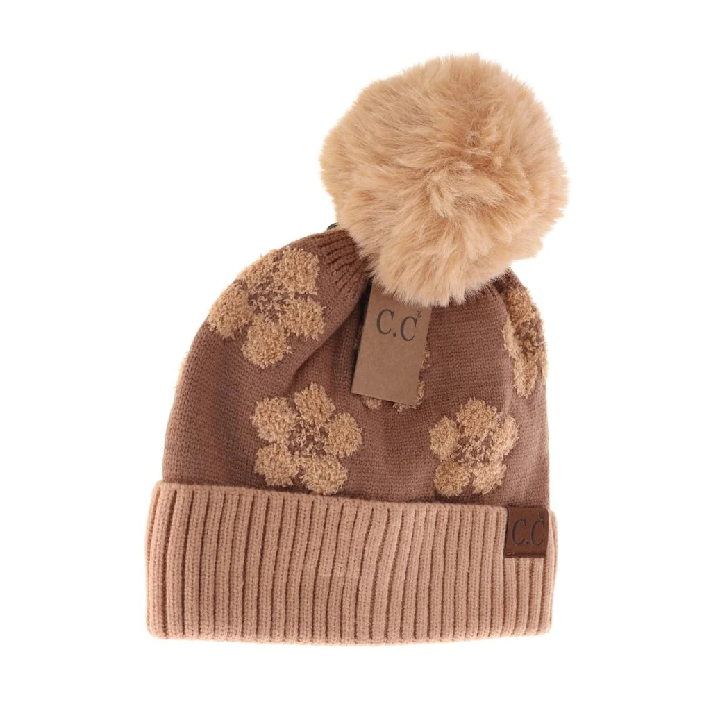 Daisy Patterned Faux Fur C.C Beanie HAT4009