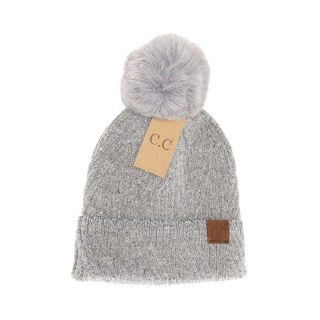 Scatter Sequin Faux Fur Pom C.C Beanie HTS0006