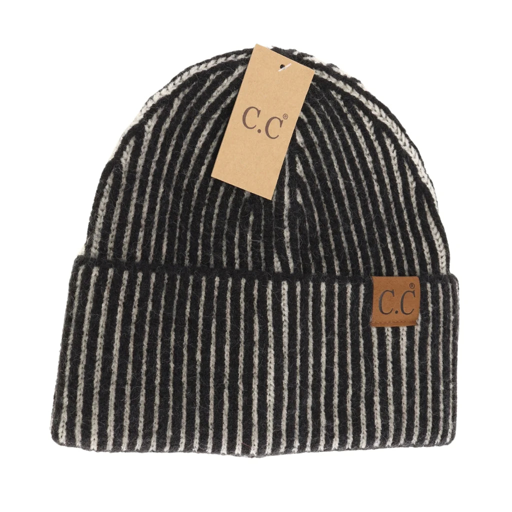 Contrasting Striped Cuff C.C Beanie HTC0043