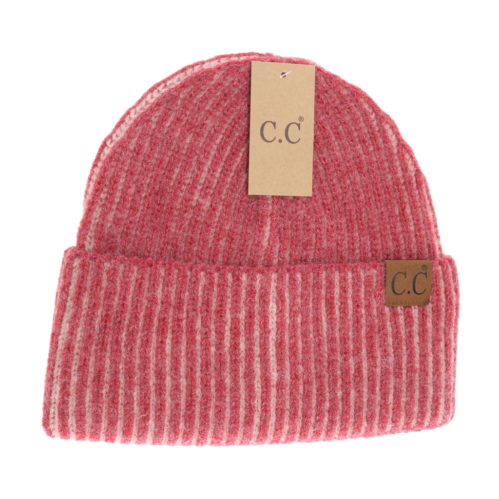 Contrasting Striped Cuff C.C Beanie HTC0043