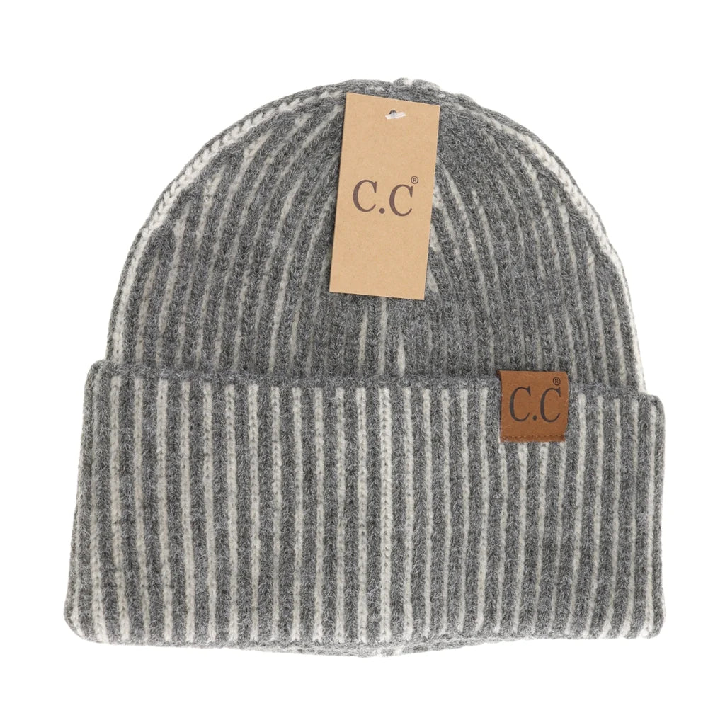 Contrasting Striped Cuff C.C Beanie HTC0043