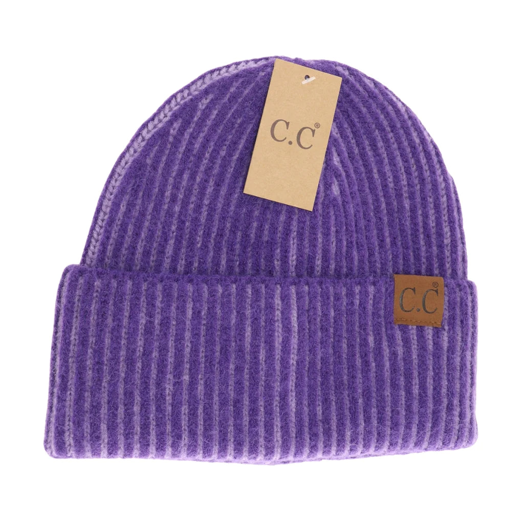 Contrasting Striped Cuff C.C Beanie HTC0043