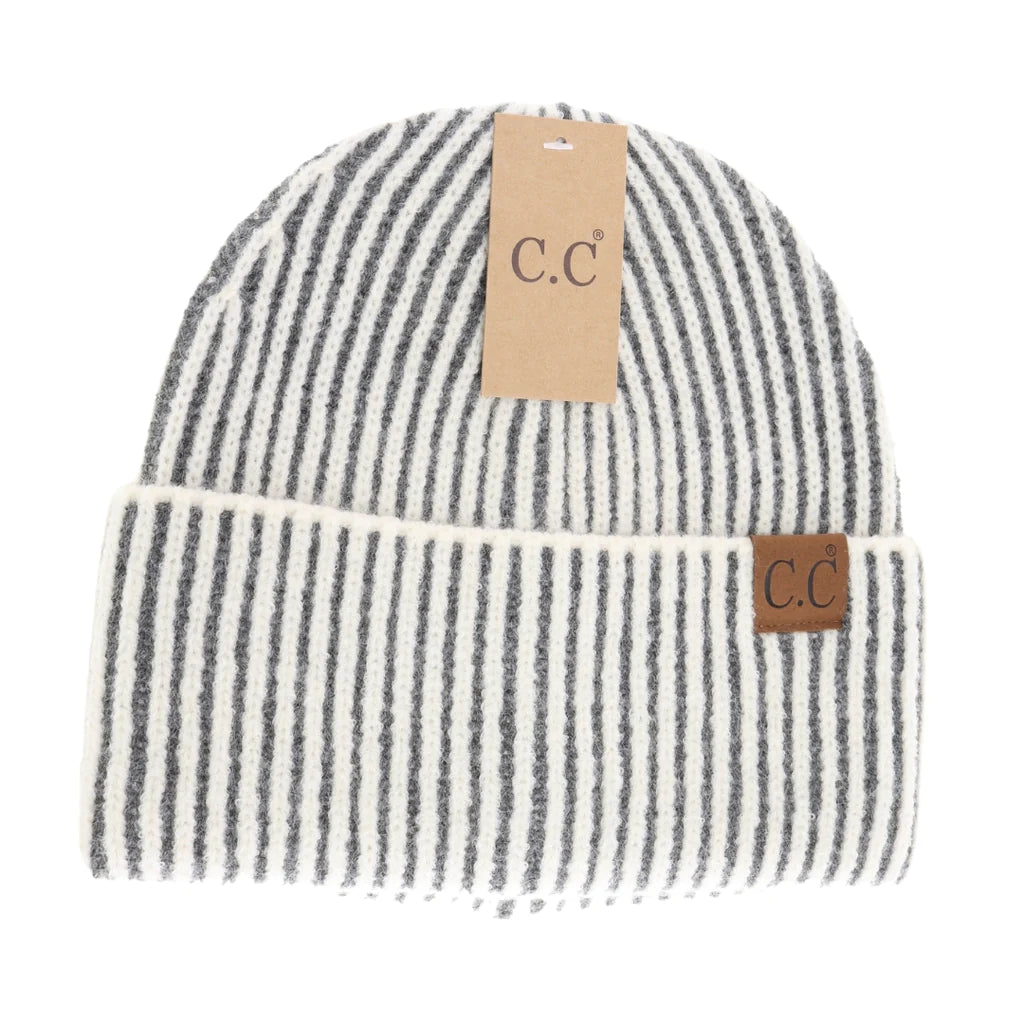 Contrasting Striped Cuff C.C Beanie HTC0043